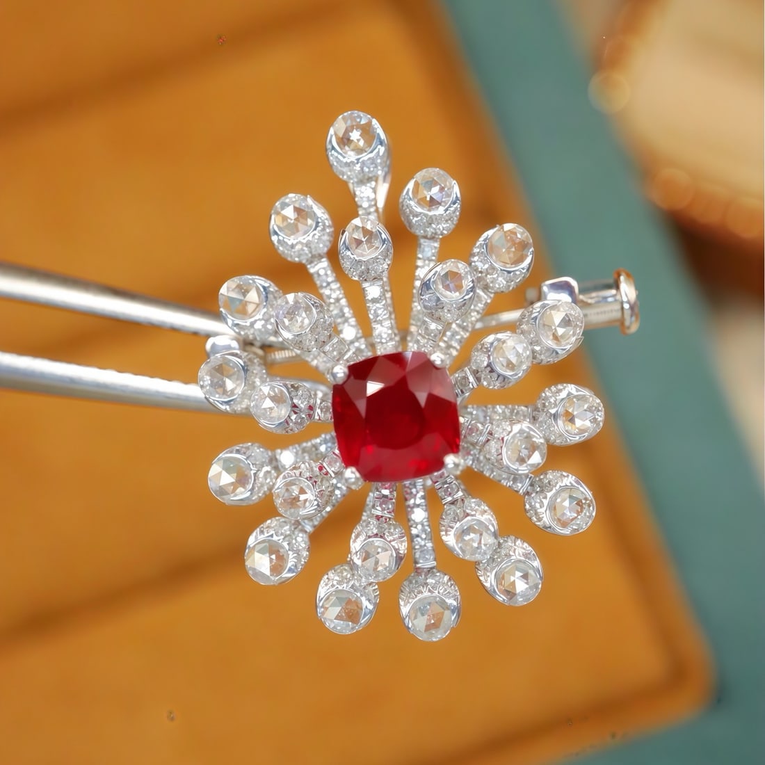 14k Gold 2.12 Ctw Natural Ruby & Diamond Ring/brooch/pendant( Without Chain ) - 3