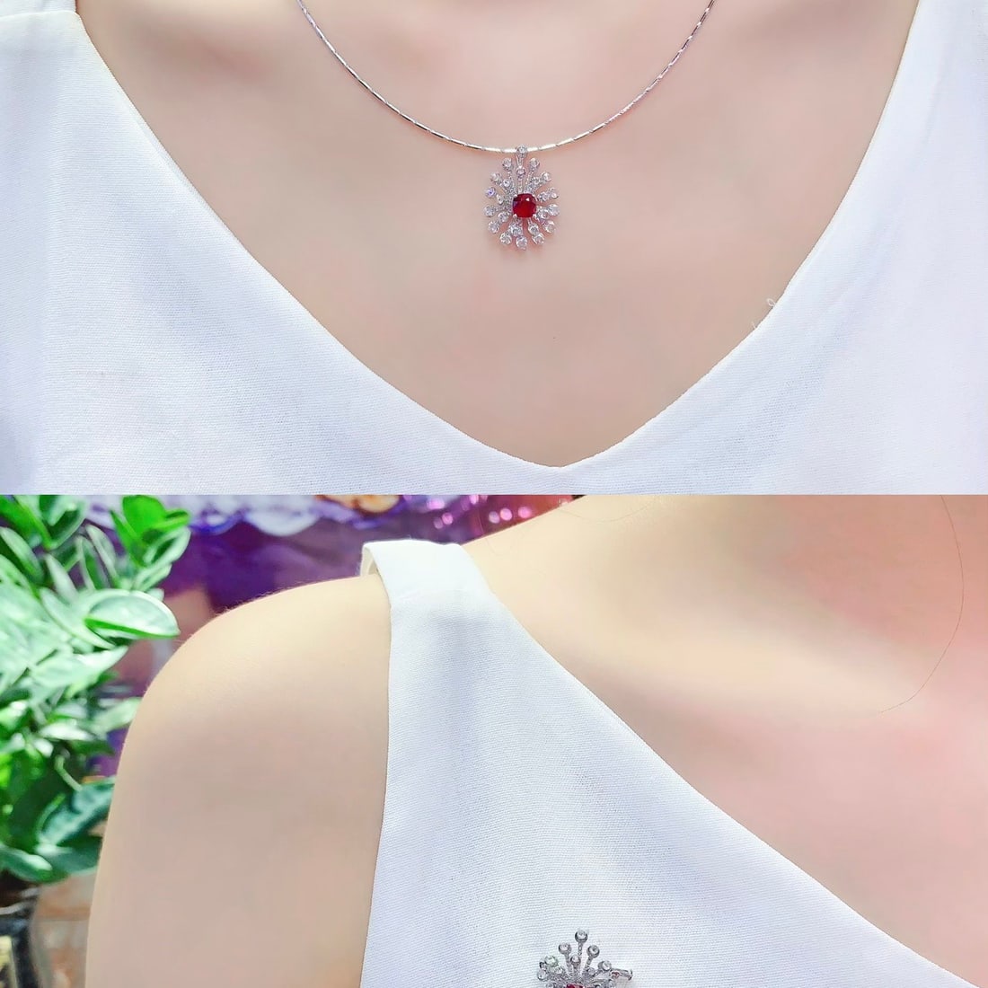 14k Gold 2.12 Ctw Natural Ruby & Diamond Ring/brooch/pendant( Without Chain ) - 8