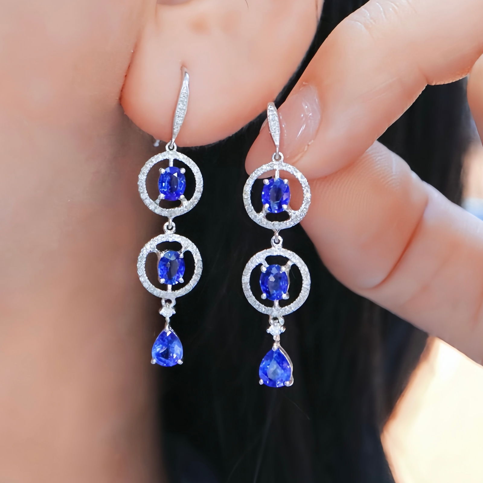 14k Gold 2.93 Ctw Natural Sapphire & Diamond Earrings - 5