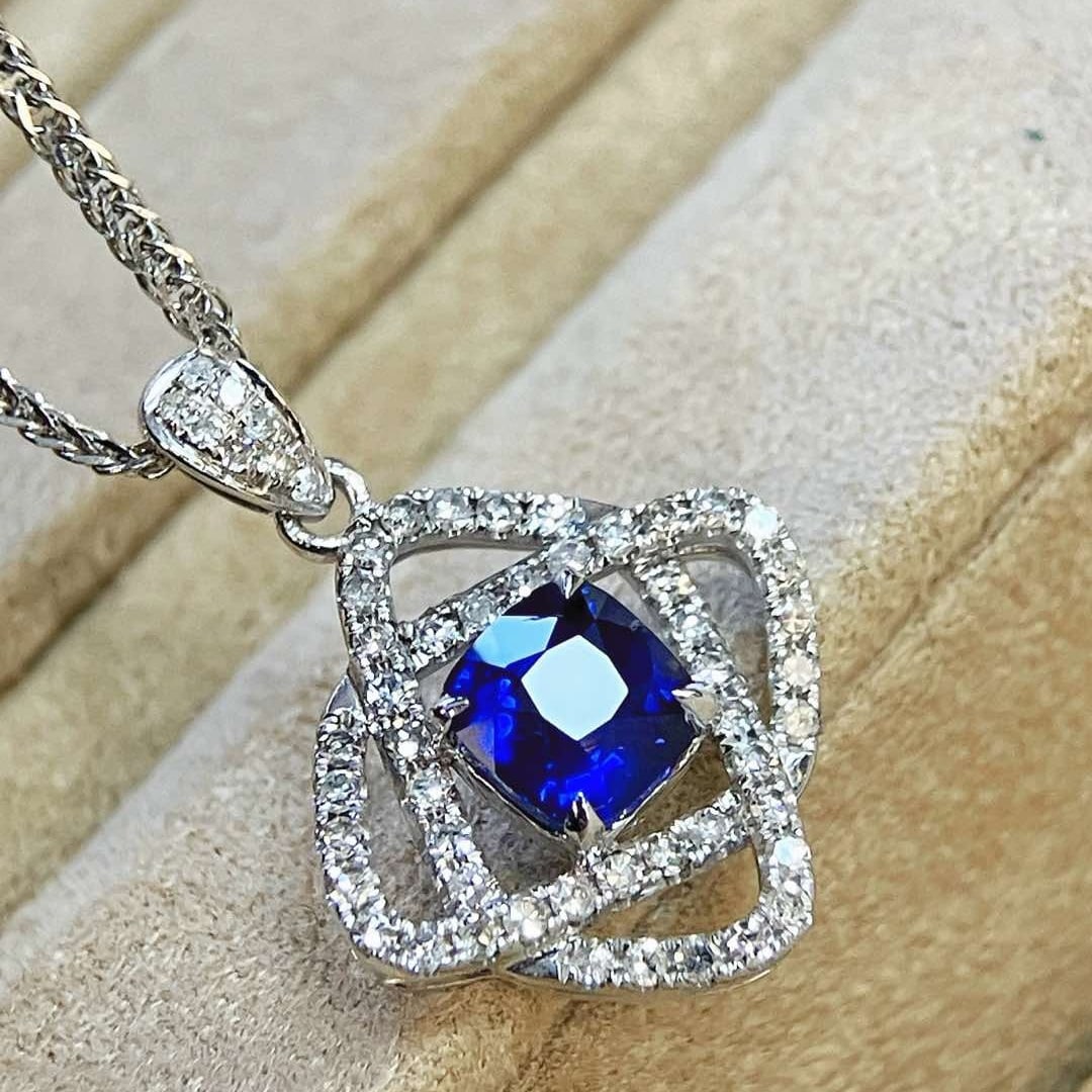 14k Gold 1.13 Ctw Natural Sapphire & Diamond Pendant( Without Chain ) - 2