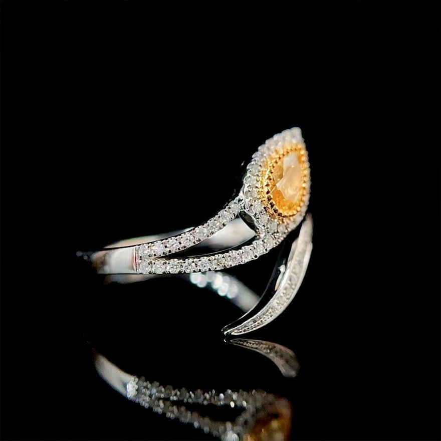 14k Gold 0.52 Ctw Natural Yellow Diamond & Diamond Ring - 3