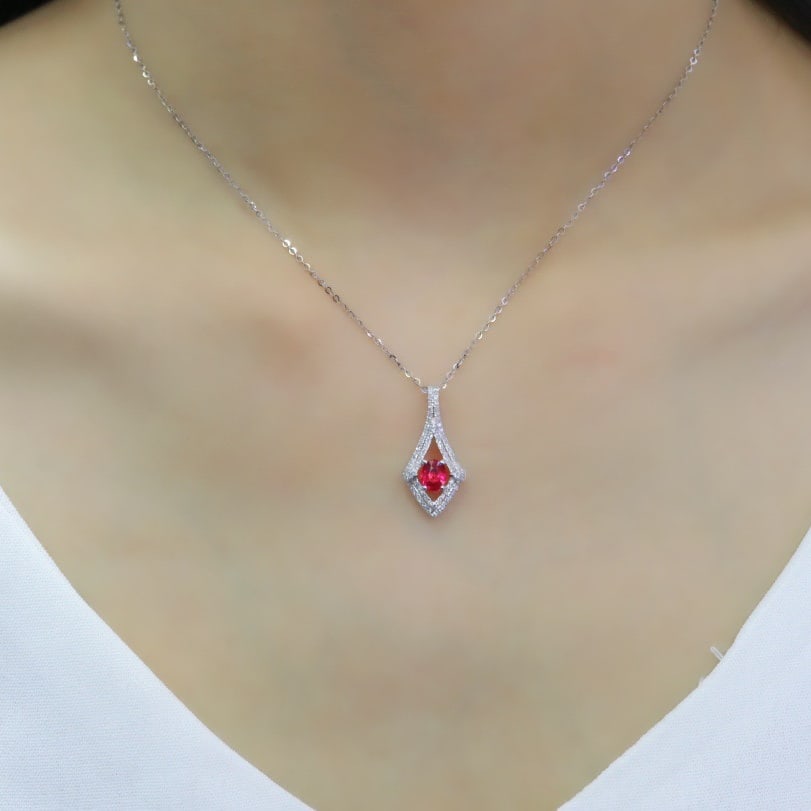 14k Gold 0.91 Ctw Natural Ruby & Diamond Pendant( Without Chain ) - 4