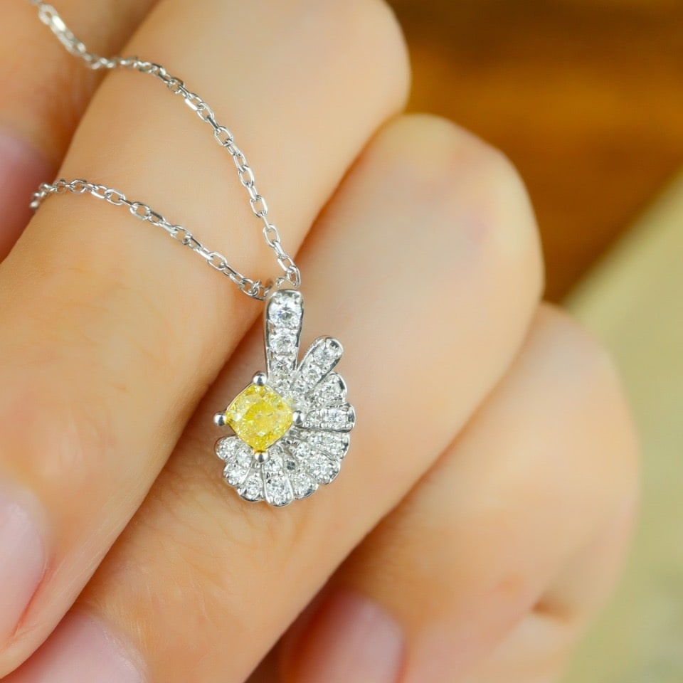 14k Gold 0.37 Ctw Natural Yellow Diamond & Diamond Necklace - 2