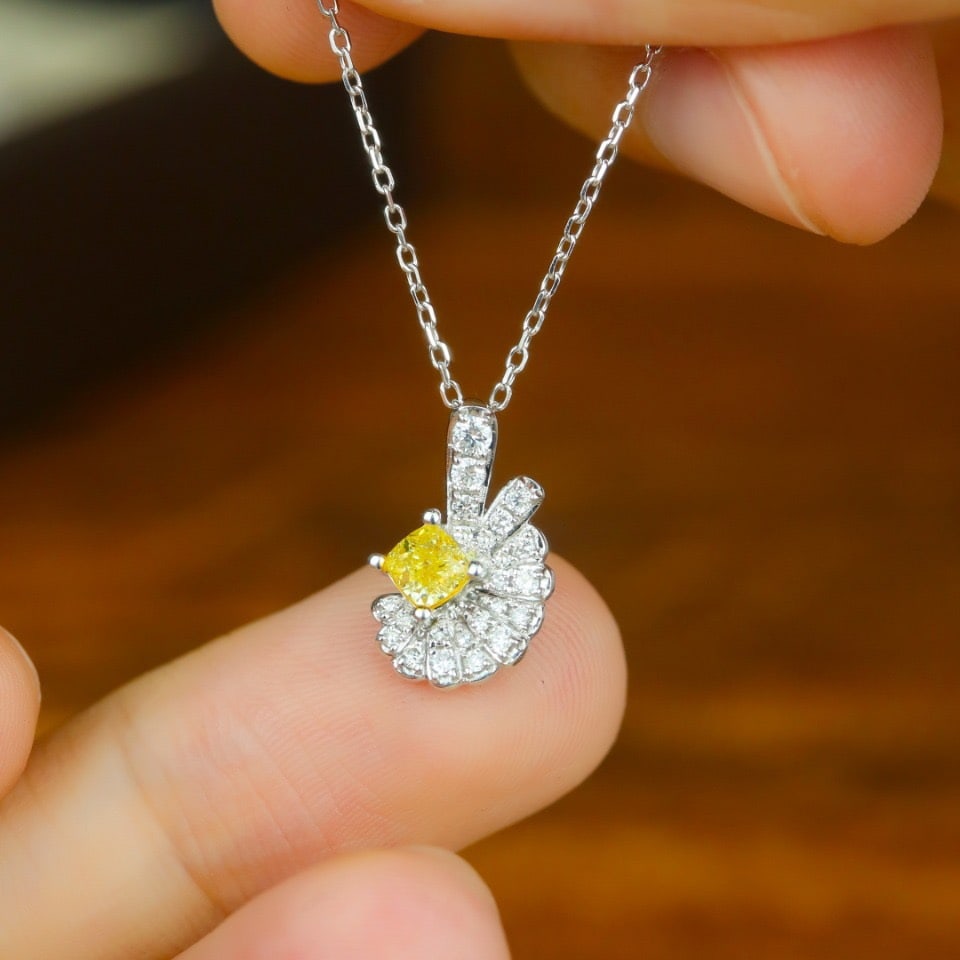 14k Gold 0.37 Ctw Natural Yellow Diamond & Diamond Necklace - 3