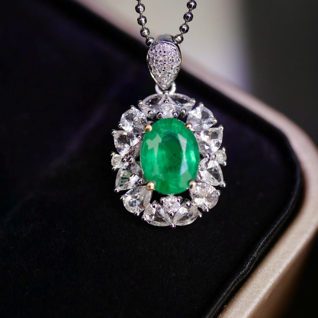 14k Gold 1.01 Ct Vivid Green Natural Emerald & Diamond Pendant( Without Chain ) - 2