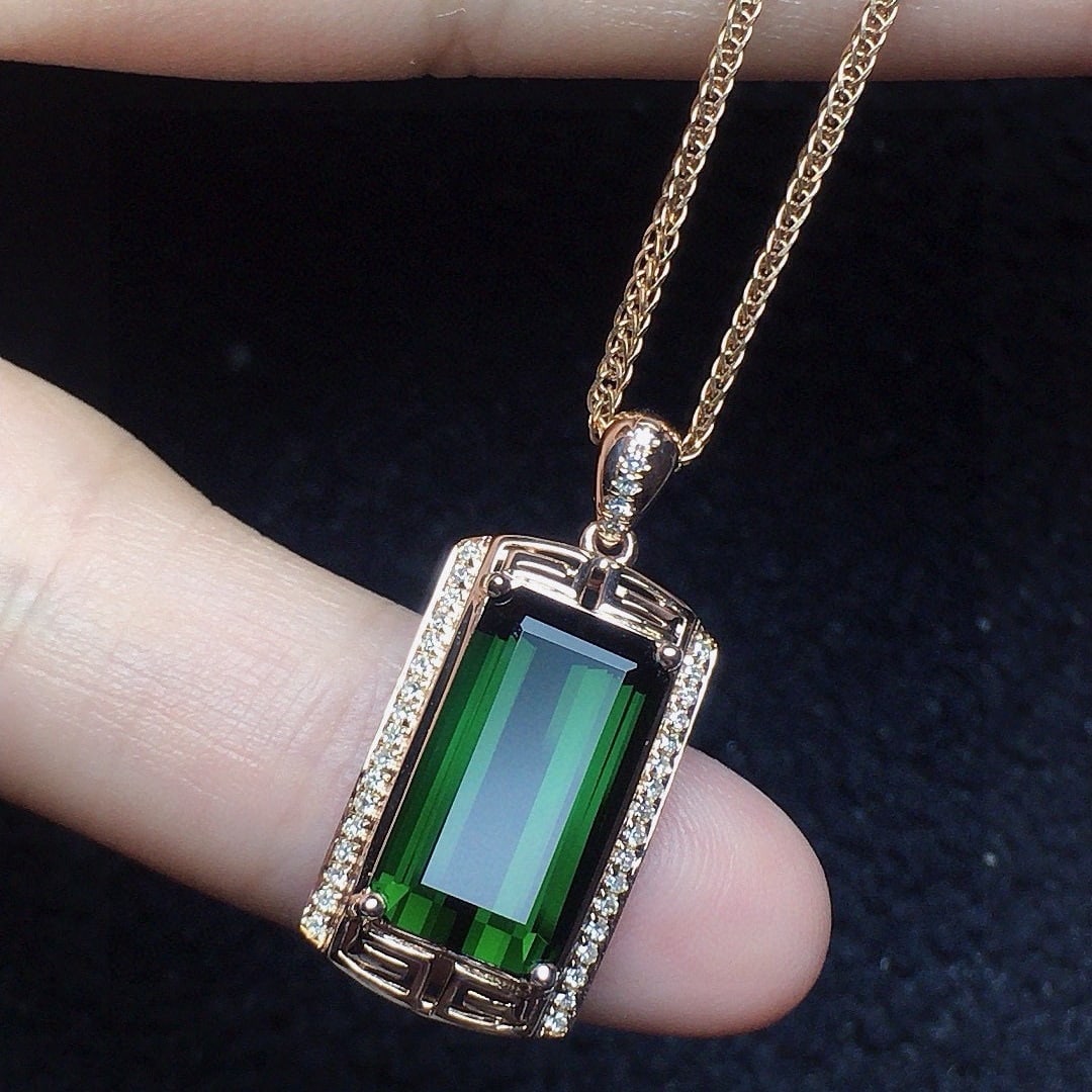 14k Gold 5.35 Ct Natural Tourmaline & Diamond Pendant( Without Chain ) - 4