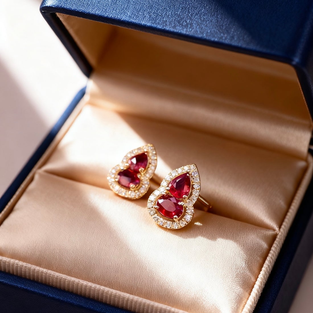 14k Gold 0.75 Ct Natural Ruby & Diamond Earrings (1 of 5)