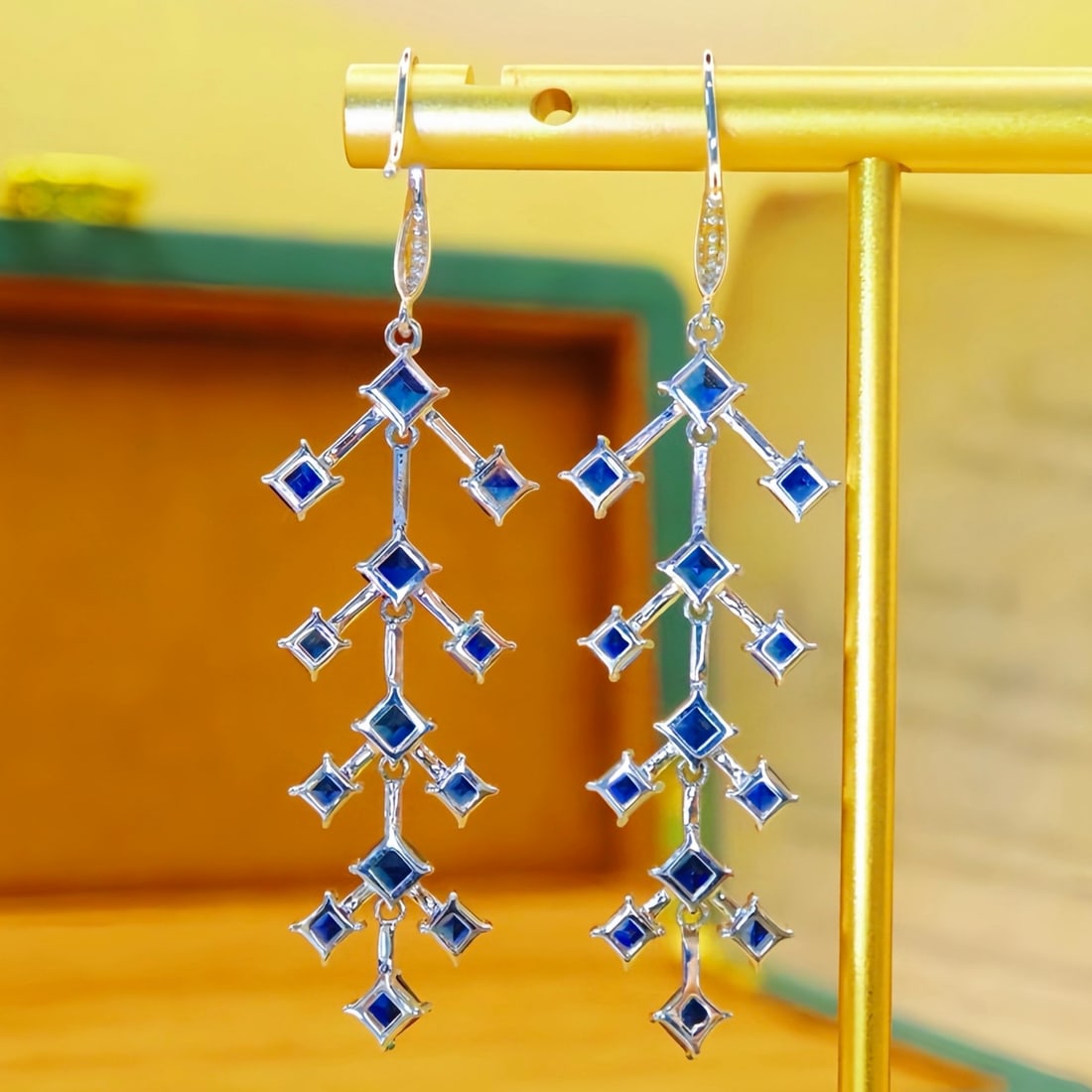 14k Gold 5.63 Ctw Natural Sapphire & Diamond Earrings - 2