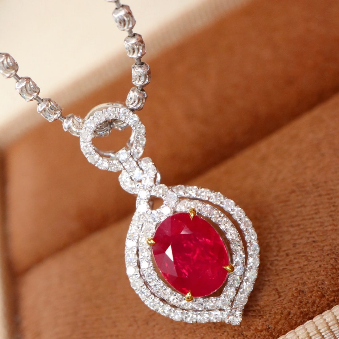 14k Gold 1.42 Ctw Natural Ruby & Diamond Pendant( Without Chain ) - 4