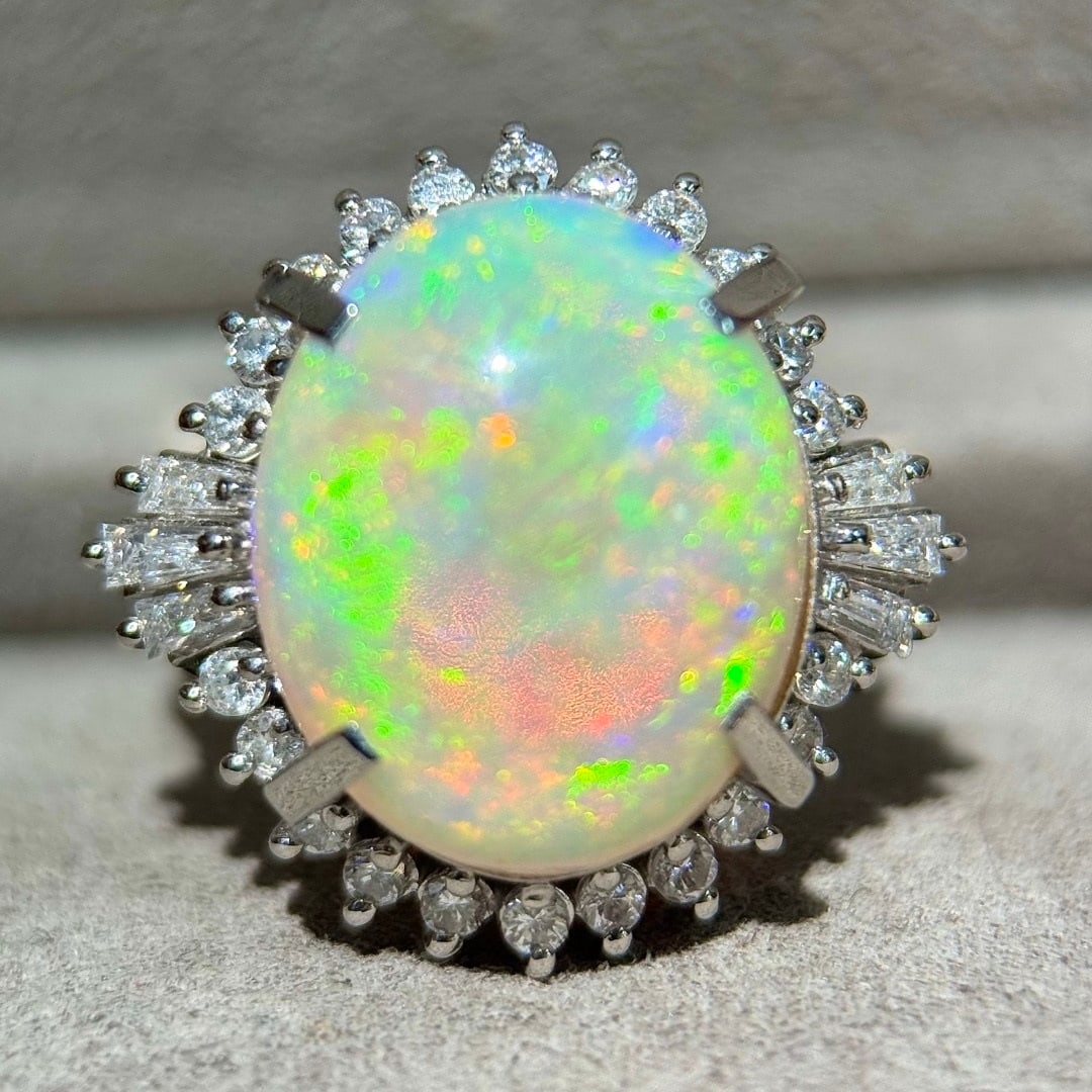14k Gold 6.72 Ctw Natural Opal & Diamond Ring - 2