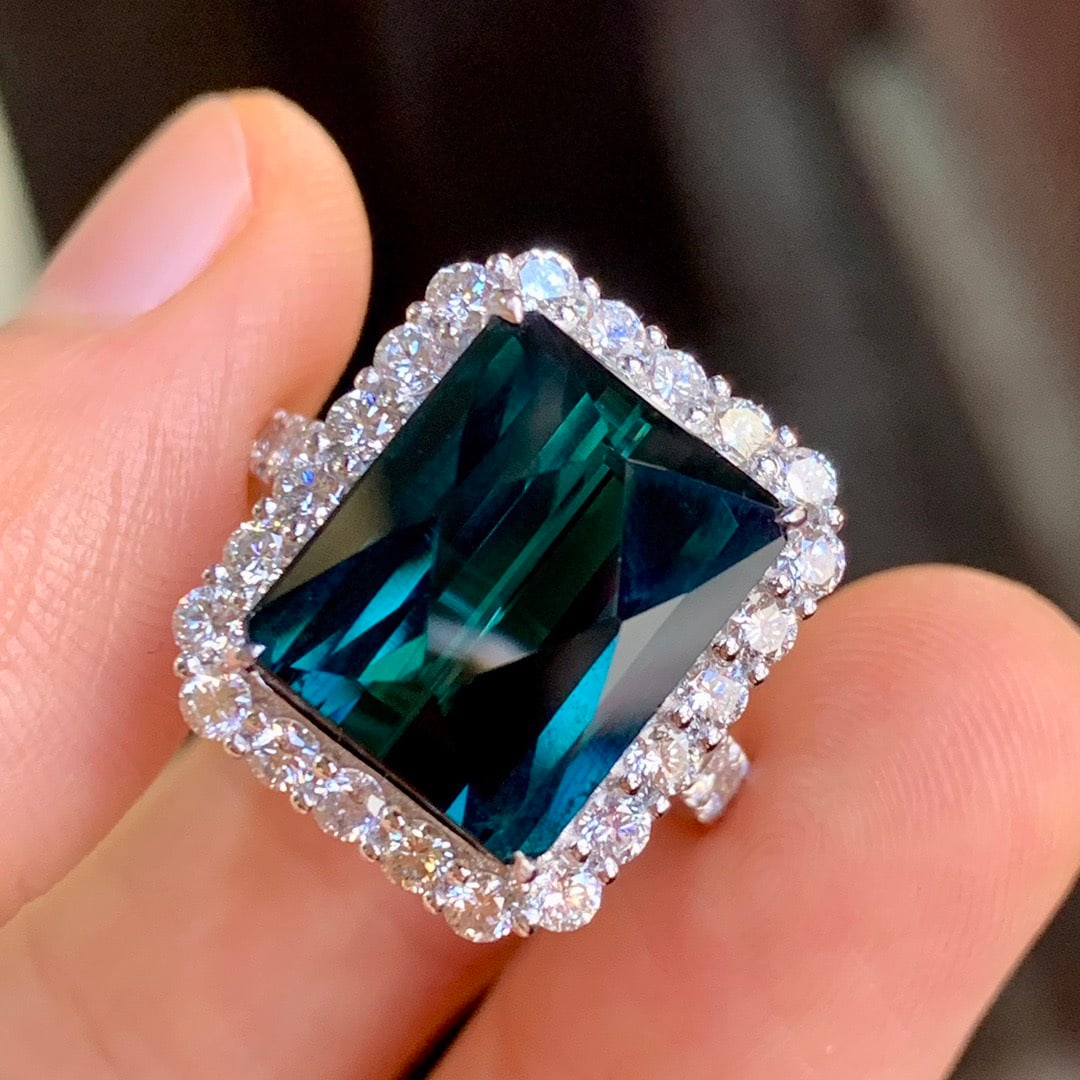 14k Gold 8.09 Ctw Natural Tourmaline & Diamond Ring - 2