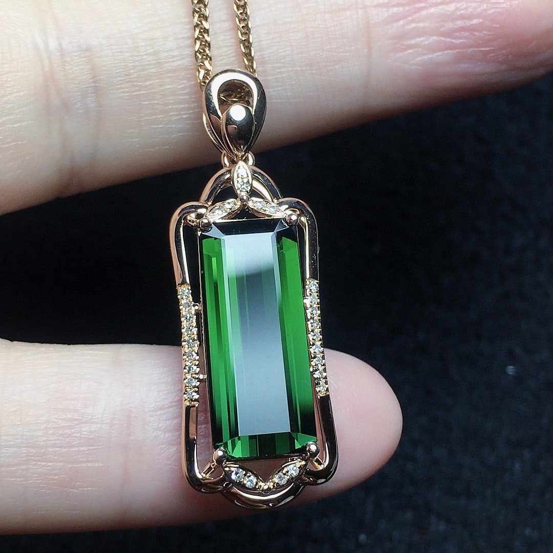 14k Gold 4.0 Ct Natural Tourmaline & Diamond Pendant( Without Chain ) - 3