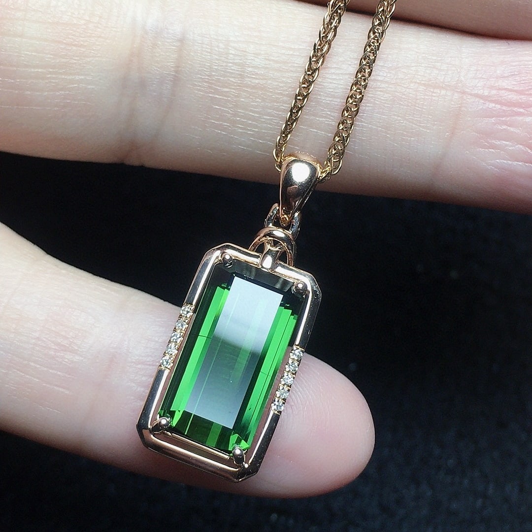 14k Gold 3.49 Ct Natural Tourmaline & Diamond Pendant( Without Chain ) - 2