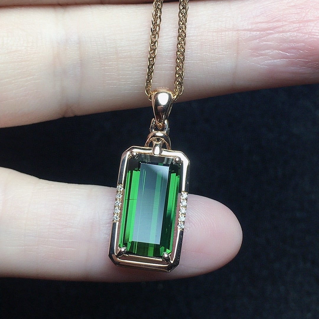 14k Gold 3.49 Ct Natural Tourmaline & Diamond Pendant( Without Chain ) - 4