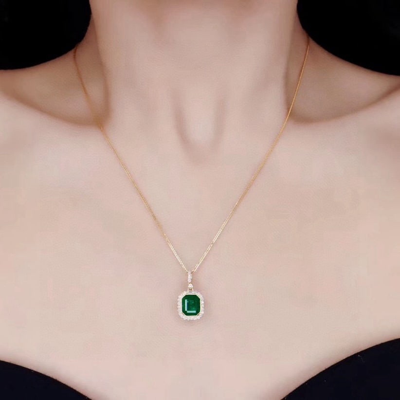 14k Gold 2.05 Ctw Vivid Green Natural Emerald & Diamond Pendant( Without Chain ) - 5