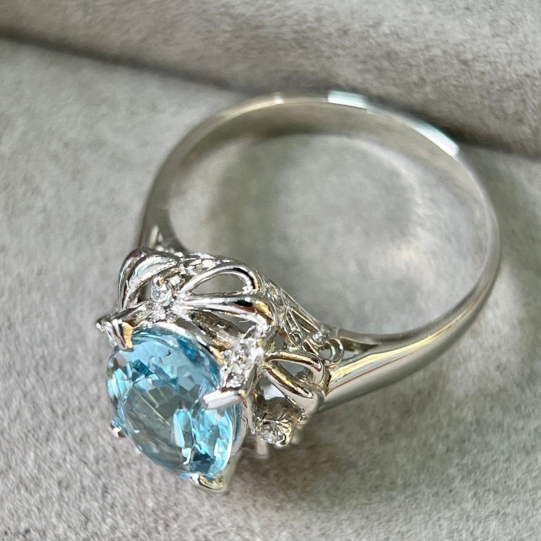 14k Gold 1.90 Ctw Natural Aquamarine & Diamond Ring - 2