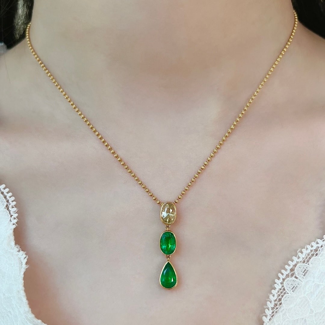 14k Gold 3.17 Ctw Natural Emerald & Sapphire Pendant( Without Chain ) - 6