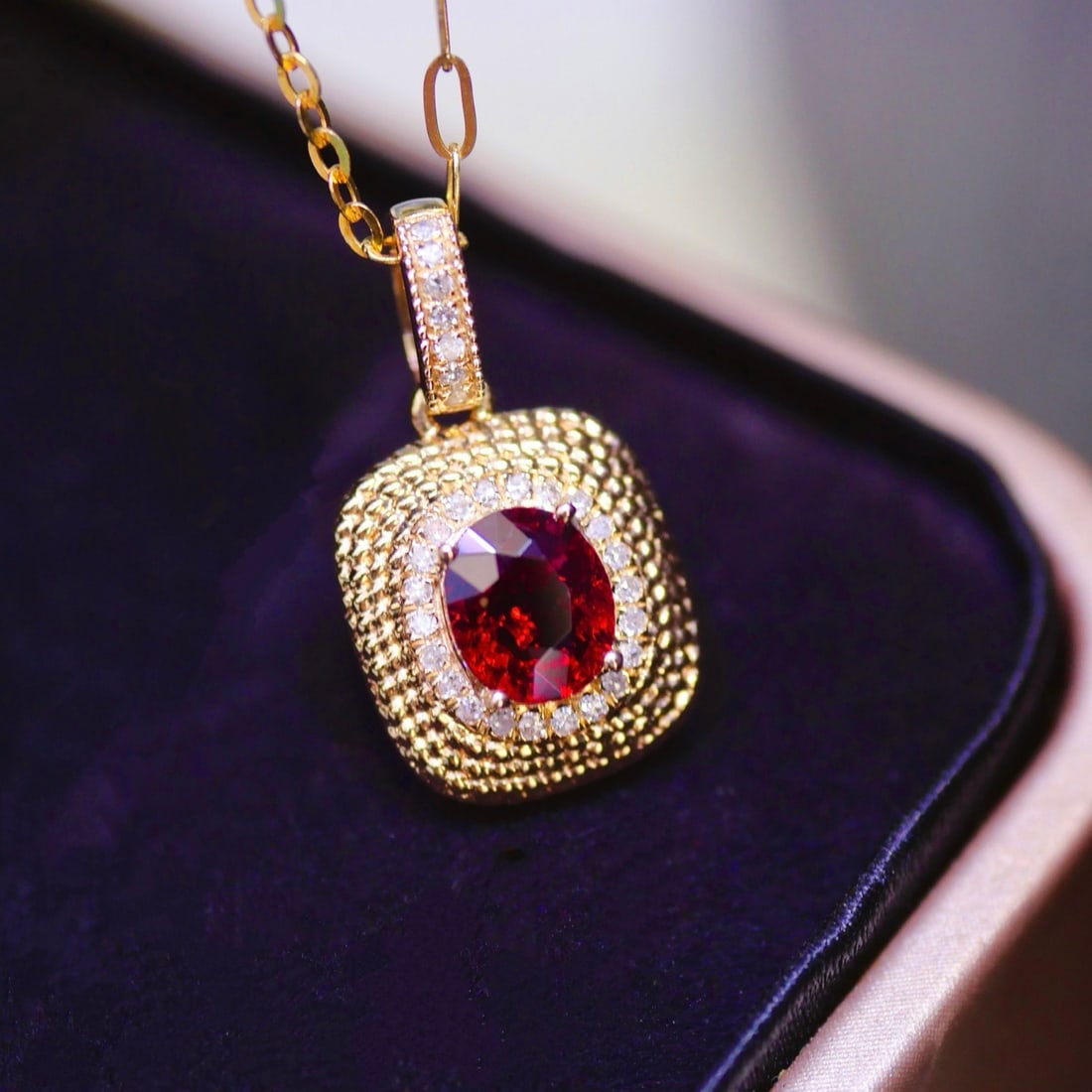 14k Gold 0.57 Ctw Natural Ruby & Diamond Pendant( Without Chain ) - 2