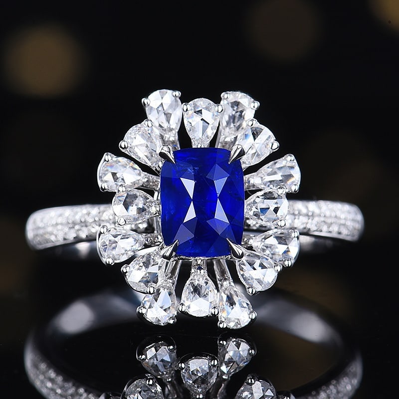 14k Gold 1.75 Ctw Natural Sapphire & Diamond Ring/pendant( Without Chain ): Ref:231112388 // gold content:14k gold // ring size:7. 25us // // main gemstone:sapphire // shape:cushion // carat weight:1. 16ct // color:blue // treatment:natural // // adjacent gemstone 2 :