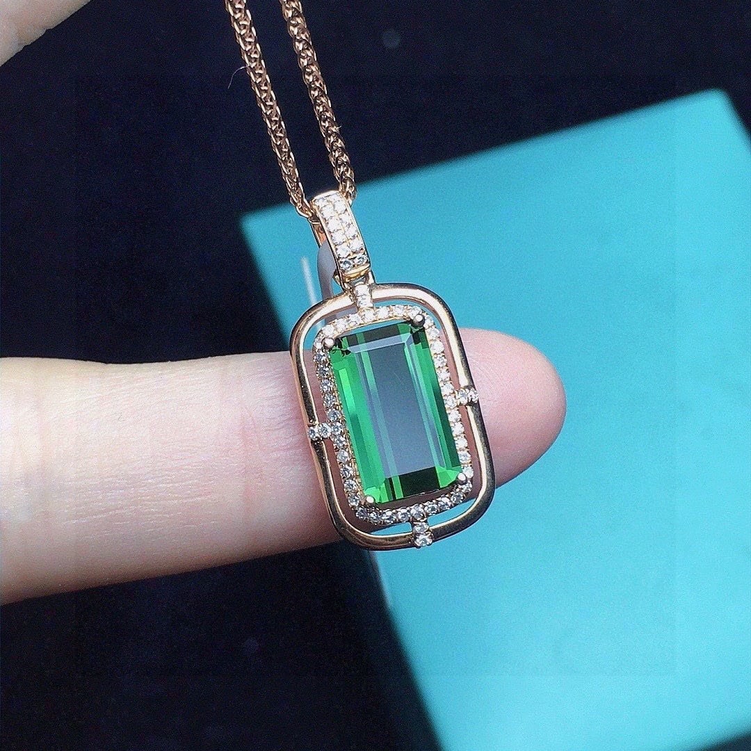 14k Gold 2.09 Ct Natural Tourmaline & Diamond Pendant( Without Chain ): Ref:231112389 // gold content:14k gold // main gemstone:tourmaline // shape:octagonal // carat weight:2. 09ct // color:green // treatment:natural // // adjacent gemstone 2 : diamond // number of