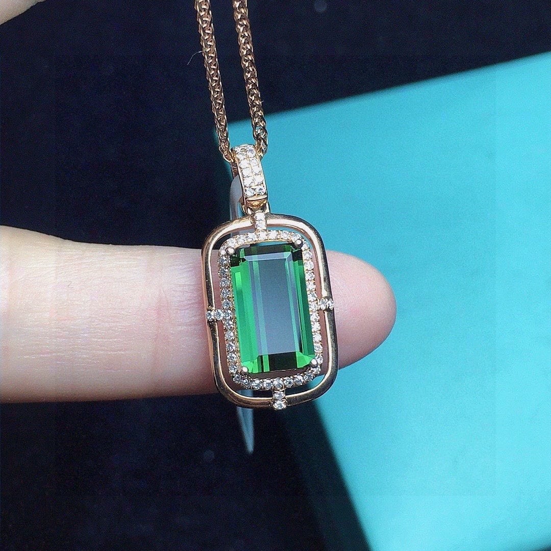 14k Gold 2.09 Ct Natural Tourmaline & Diamond Pendant( Without Chain ) - 4