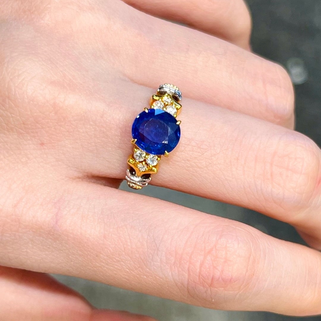 14k Gold 2.27 Ctw Natural Sapphire & Diamond Ring - 7