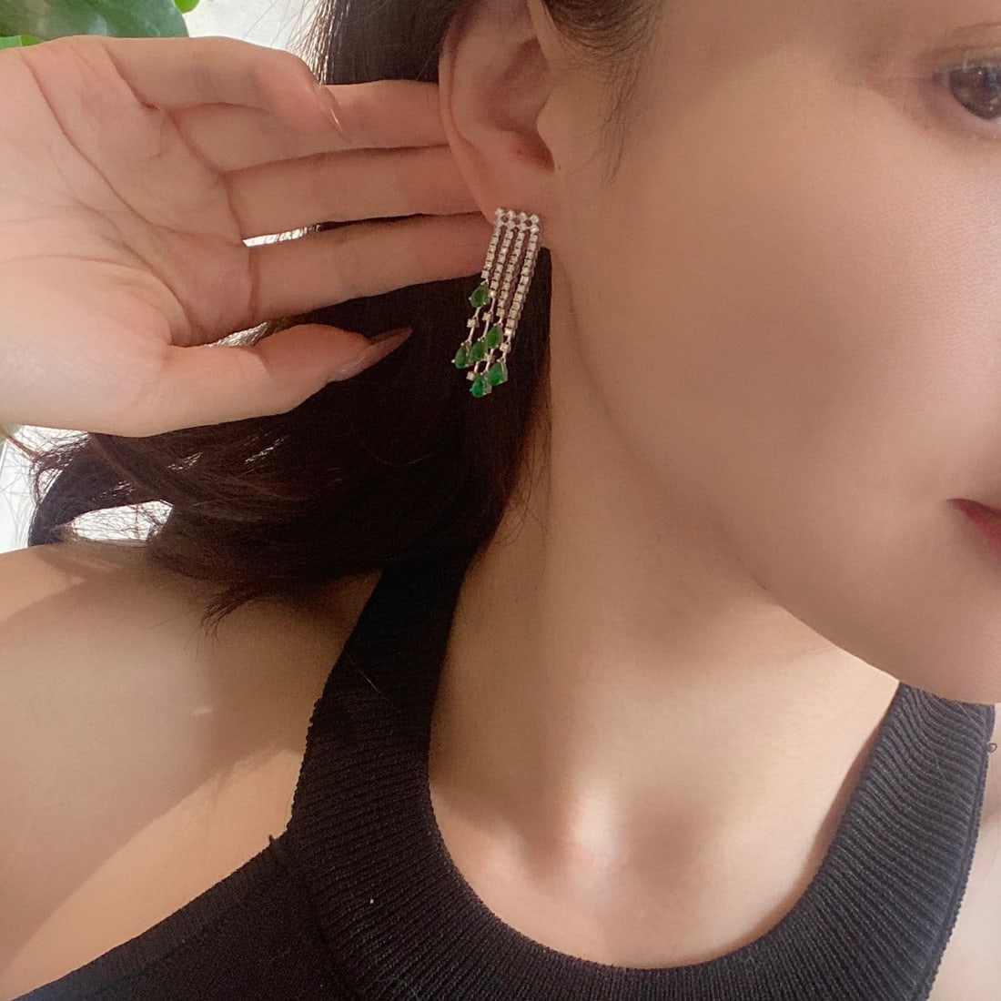 14k Gold 2.3 Ct Vivid Green Natural Emerald & Diamond Earrings - 2