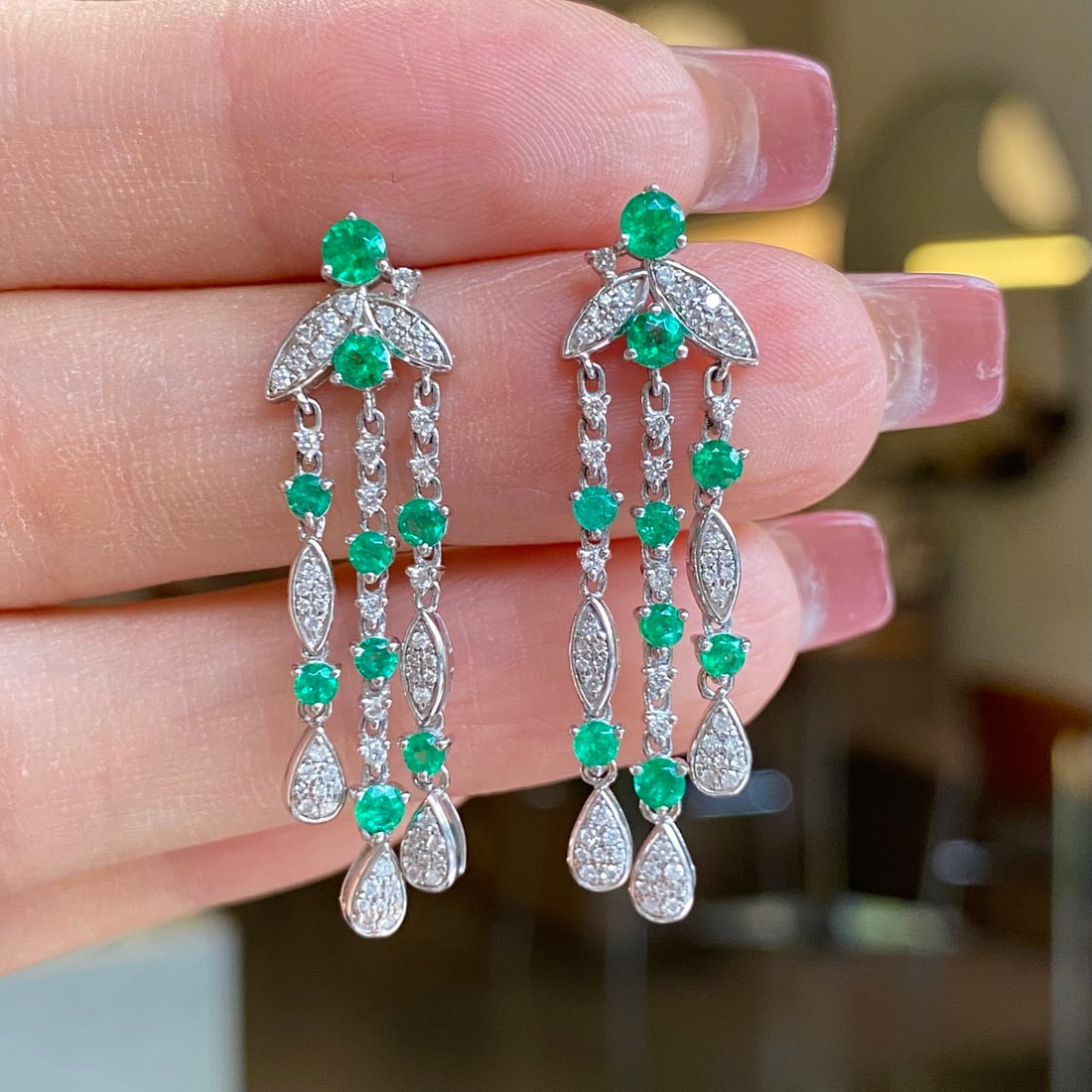 14k Gold 1.72 Ctw Natural Emerald & Diamond Earrings - 4