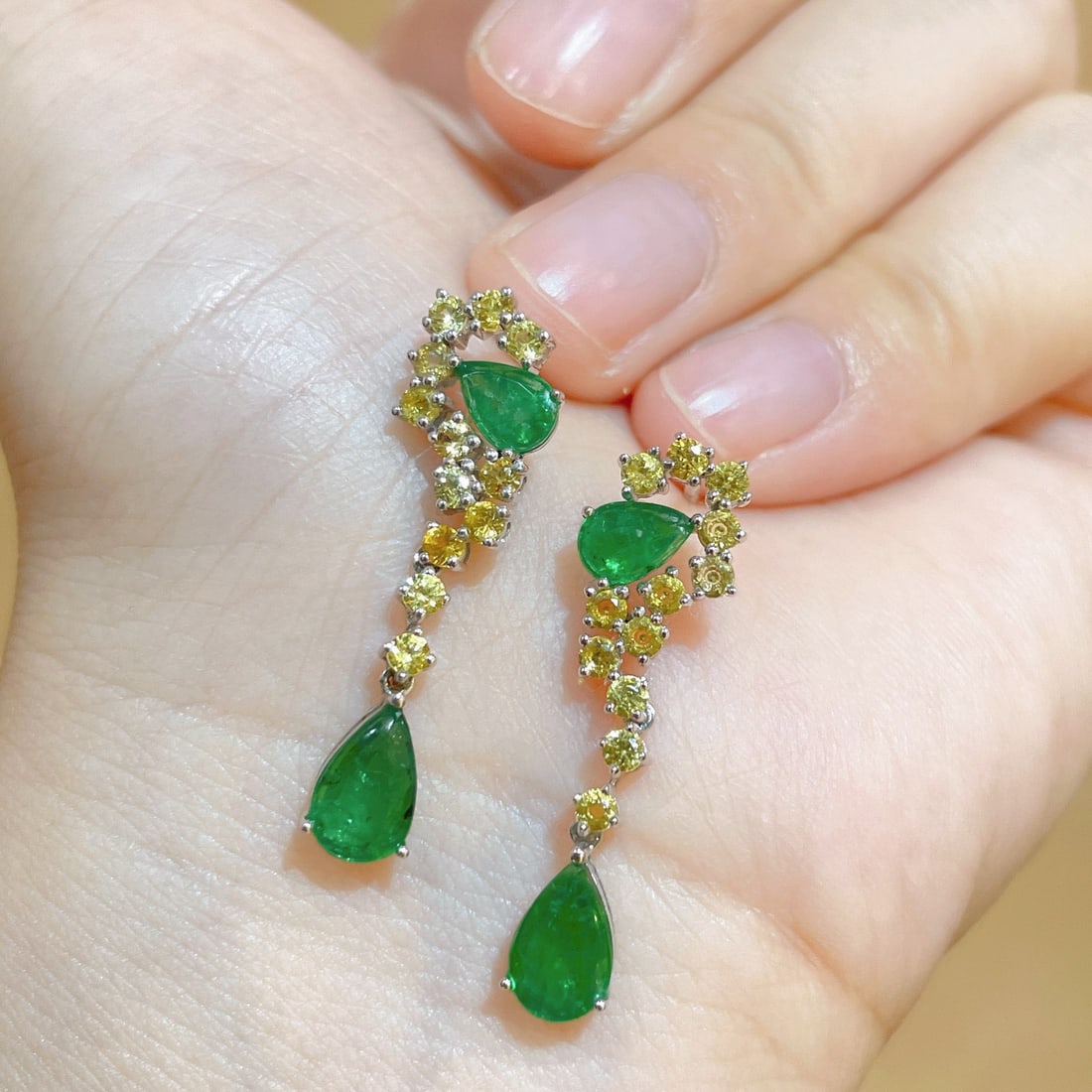 14k Gold 3.29 Ctw Natural Emerald & Sapphire Earrings - 3