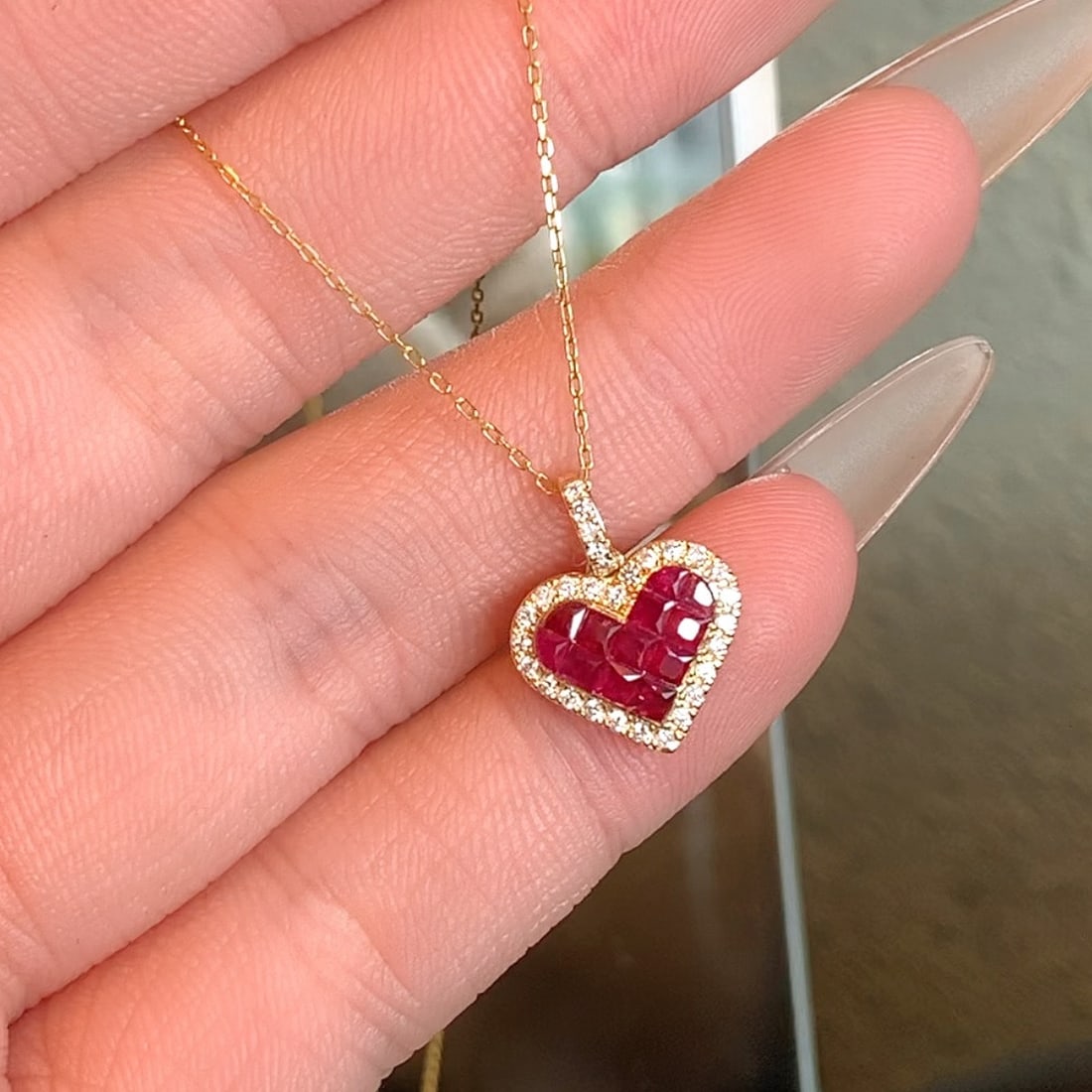 14k Gold 0.97 Ctw Natural Ruby & Diamond Pendant( Without Chain ) - 6