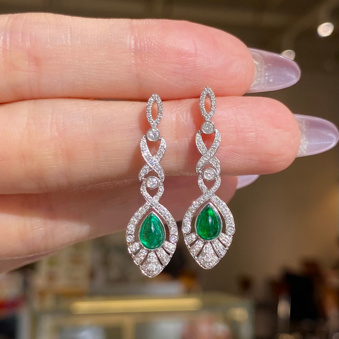 14k Gold 1.67 Ctw Vivid Green Natural Emerald & Diamond Earrings - 3