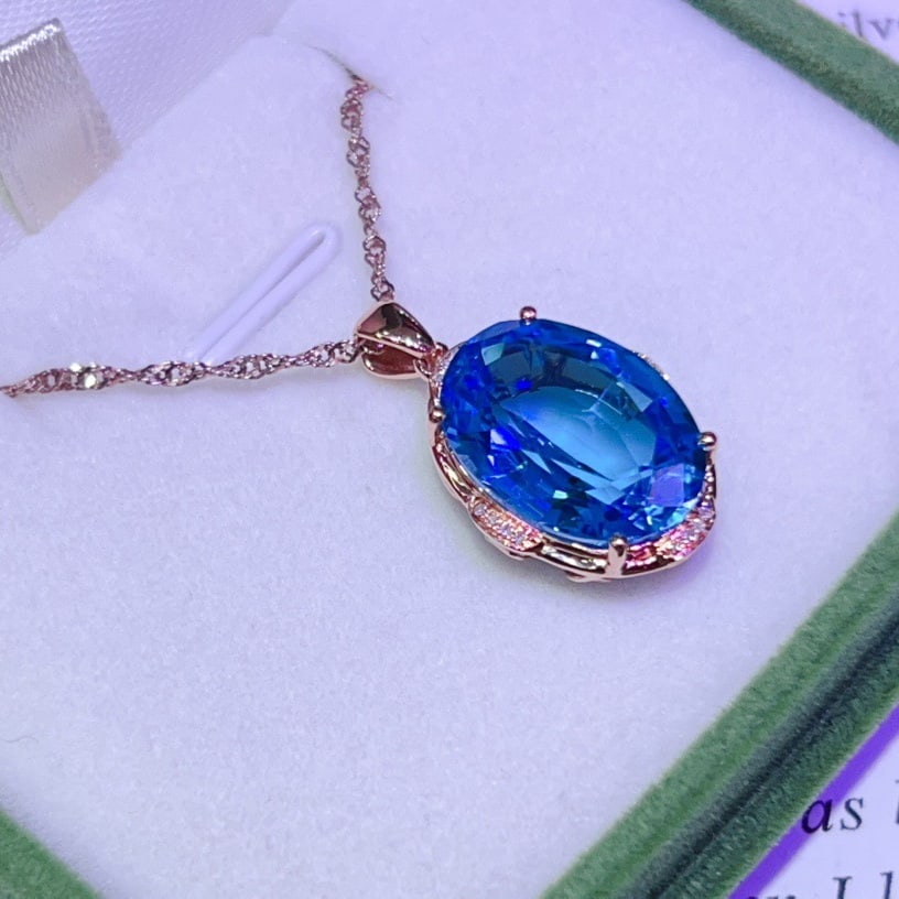 14k Gold 10.80 Ctw Natural Topaz & Diamond Pendant( Without Chain ) - 3