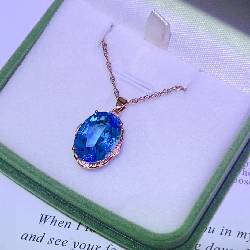 14k Gold 10.80 Ctw Natural Topaz & Diamond Pendant( Without Chain ) - 4