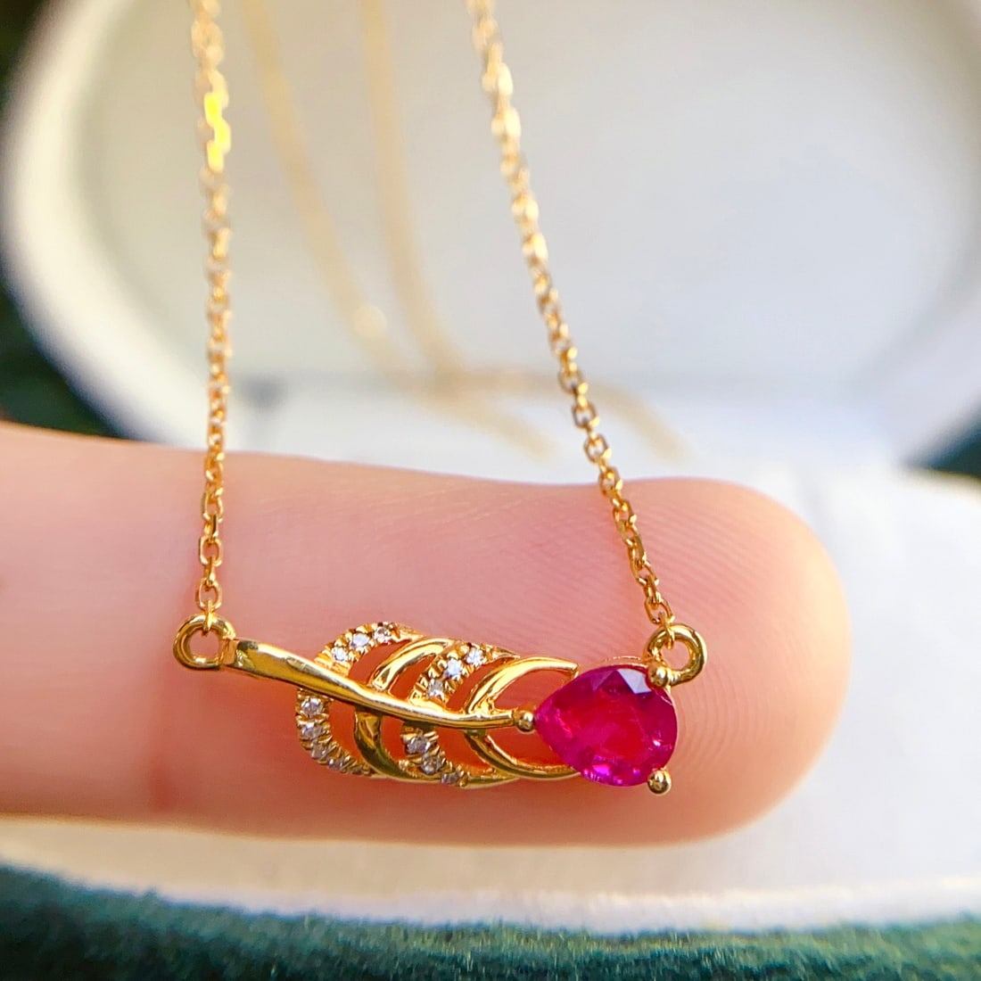 14k Gold 0.45 Ct Natural Ruby & Diamond Necklace - 3