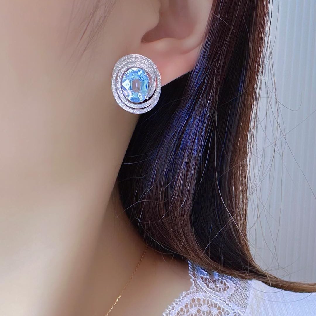 14k Gold 7.75 Ctw Natural Aquamarine & Diamond Earrings - 4