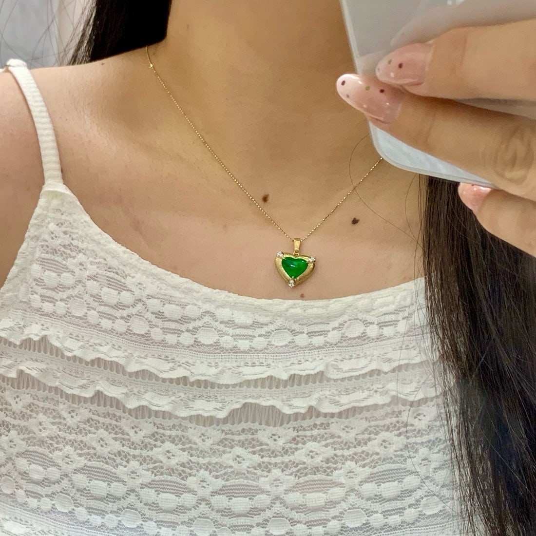 14k Gold 1.49 Ctw Vivid Green Natural Emerald & Diamond Pendant( Without Chain ) - 3