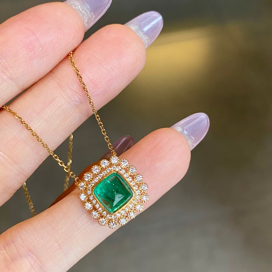 14k Gold 2.37 Ctw Vivid Green Natural Emerald & Diamond Necklace - 2