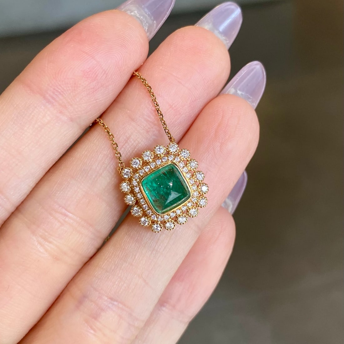 14k Gold 2.37 Ctw Vivid Green Natural Emerald & Diamond Necklace - 5