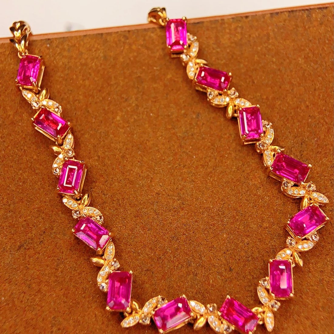 14k Gold 7.16 Ct Natural Ruby & Diamond & Sapphire Bracelet - 2