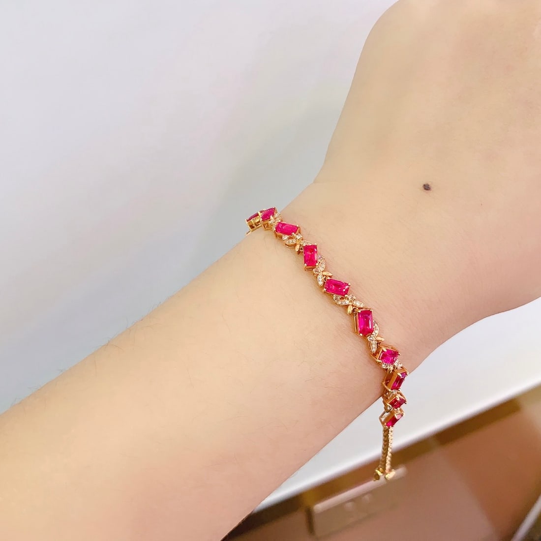 14k Gold 7.16 Ct Natural Ruby & Diamond & Sapphire Bracelet - 4