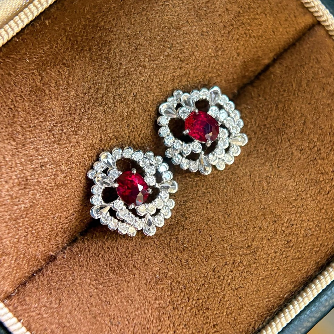 14k Gold 1.48 Ctw Natural Ruby & Diamond Earrings - 2