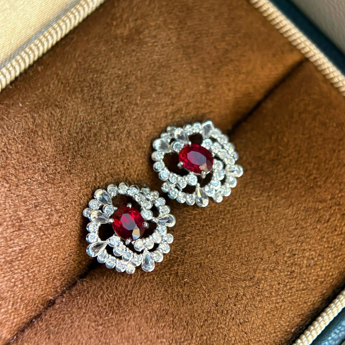 14k Gold 1.48 Ctw Natural Ruby & Diamond Earrings - 3