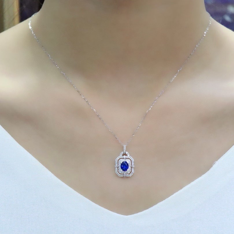 14k Gold 1.22 Ctw Natural Sapphire & Diamond Pendant( Without Chain ) - 5