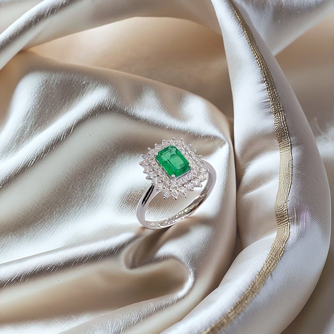 Express Shipping 18k Gold 1.22 Ctw Natural Emerald & Diamond Ring - 3