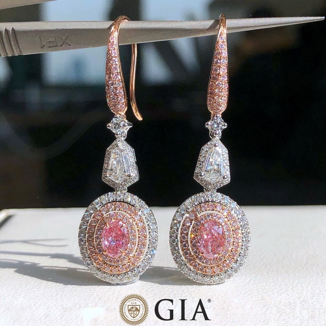 Express Shipping Gia Certified Express Shipping 18k Gold 1.95 Ctw Natural Pink Diamond & Diamond ... - 2