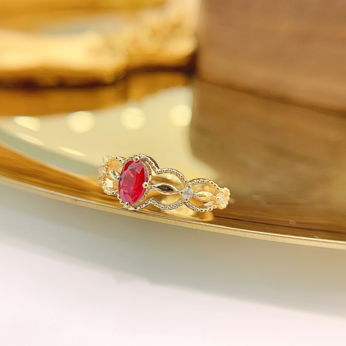 Express Shipping 18k Gold 0.68 Ctw Natural Ruby & Diamond Ring - 2