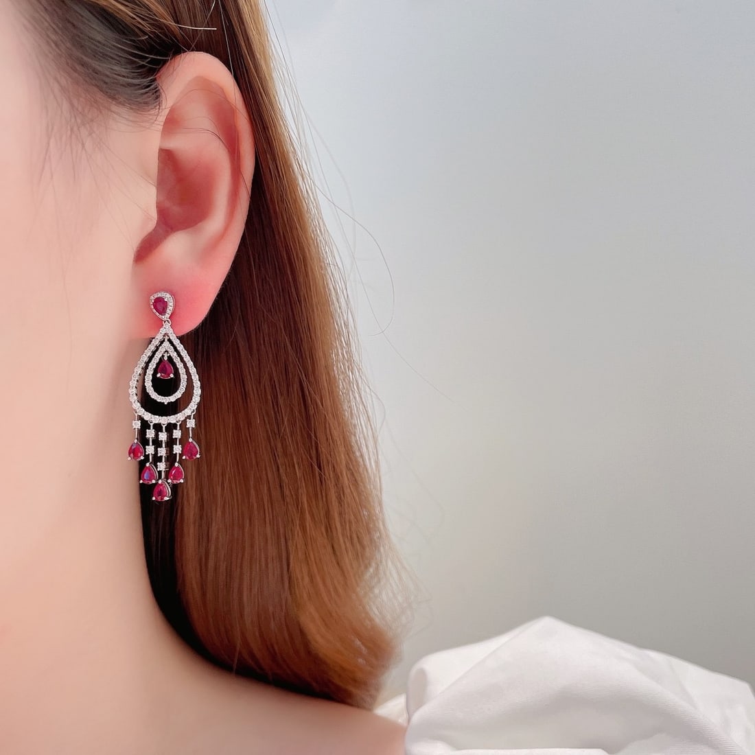 Express Shipping 18k Gold 3.38 Ctw Natural Ruby & Diamond Earrings - 2