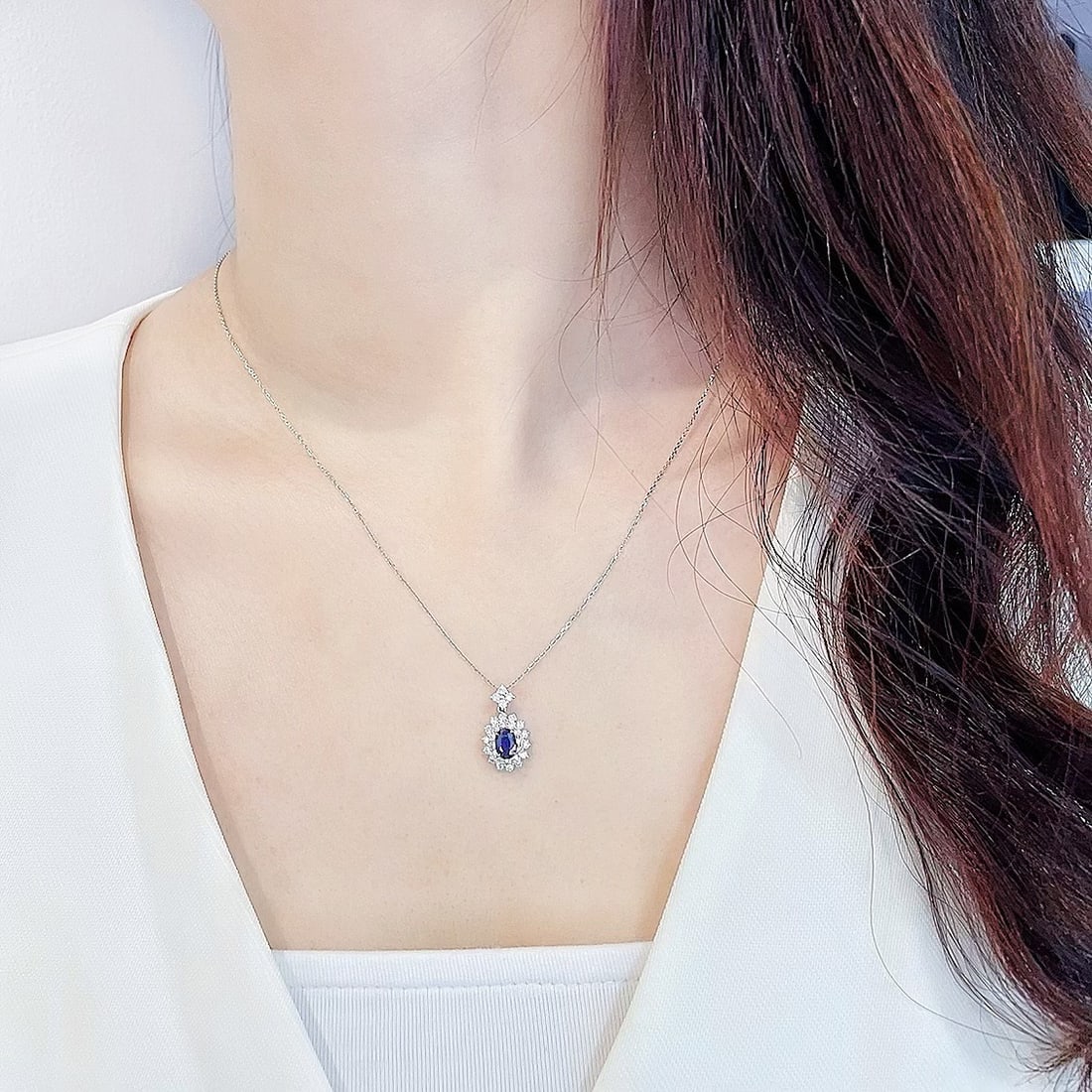 Express Shipping 18k Gold 1.19 Ctw Natural Sapphire & Diamond Necklace - 3