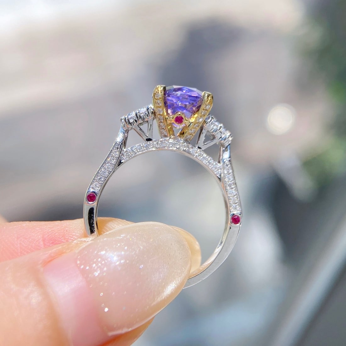 Express Shipping 18k Gold 4.17 Ctw Natural Sapphire & Diamond Ring - 3