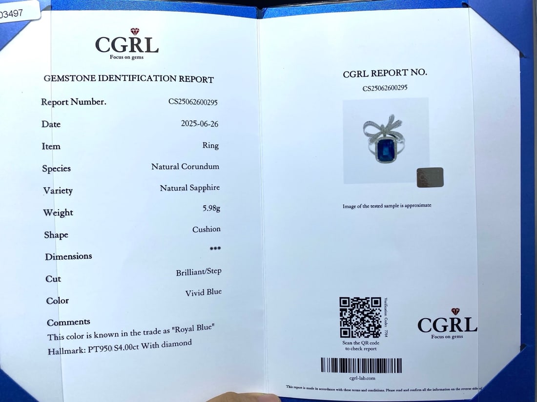 Express Shipping Pt950 5.00 Ctw Natural Sapphire & Diamond Ring - 4